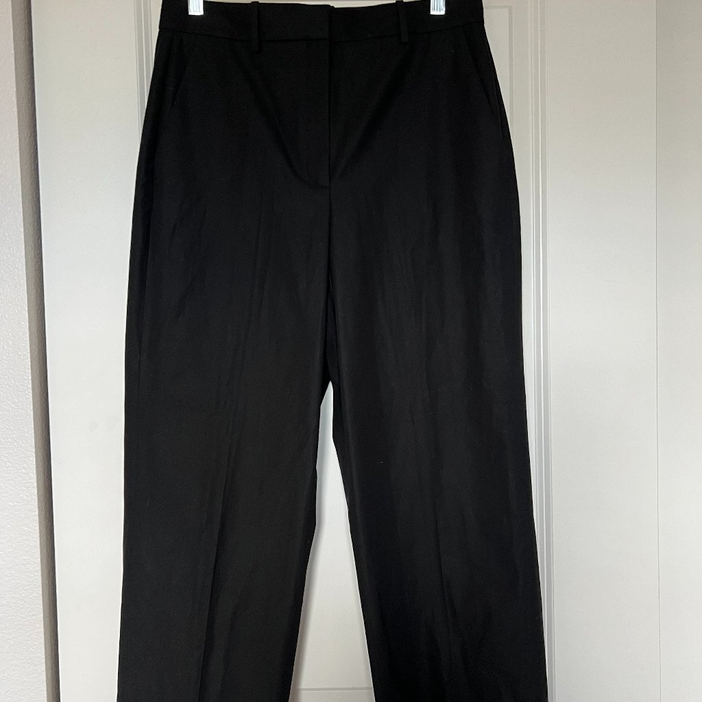 Nwt Theory High Waist Straight Leg Cotton Trousers Sz 8 - Black - Super Stylish!